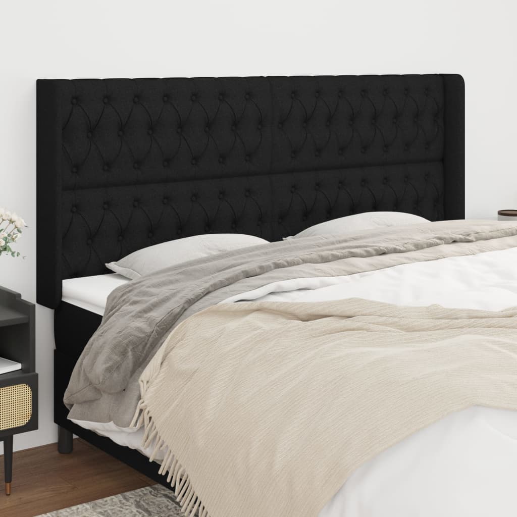 Čelo Postele Typu Ušák Černé 203X16X118/128 Cm Textil