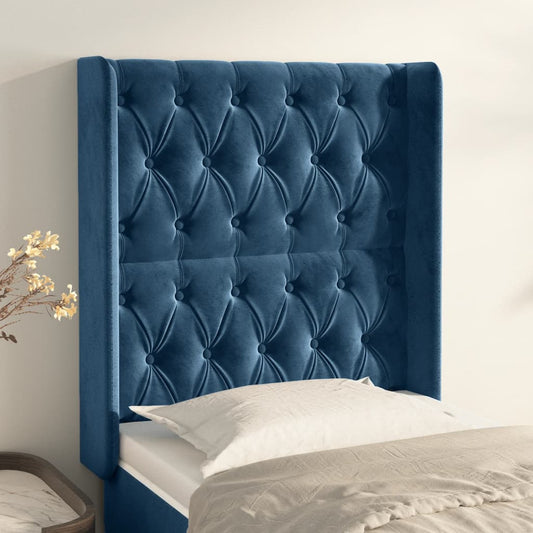 Čelo Postele Typu Ušák Tmavě Modrá 83X16X118/128 Cm Samet