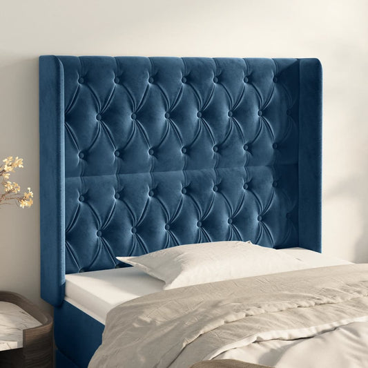 Čelo Postele Typu Ušák Tmavě Modrá 103X16X118/128 Cm Samet