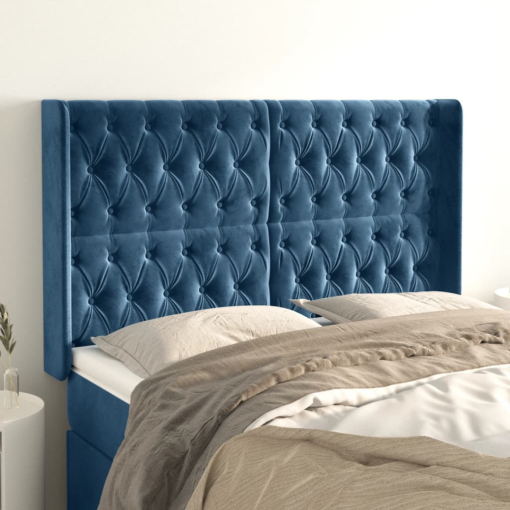 Čelo Postele Typu Ušák Tmavě Modrá 147X16X118/128 Cm Samet