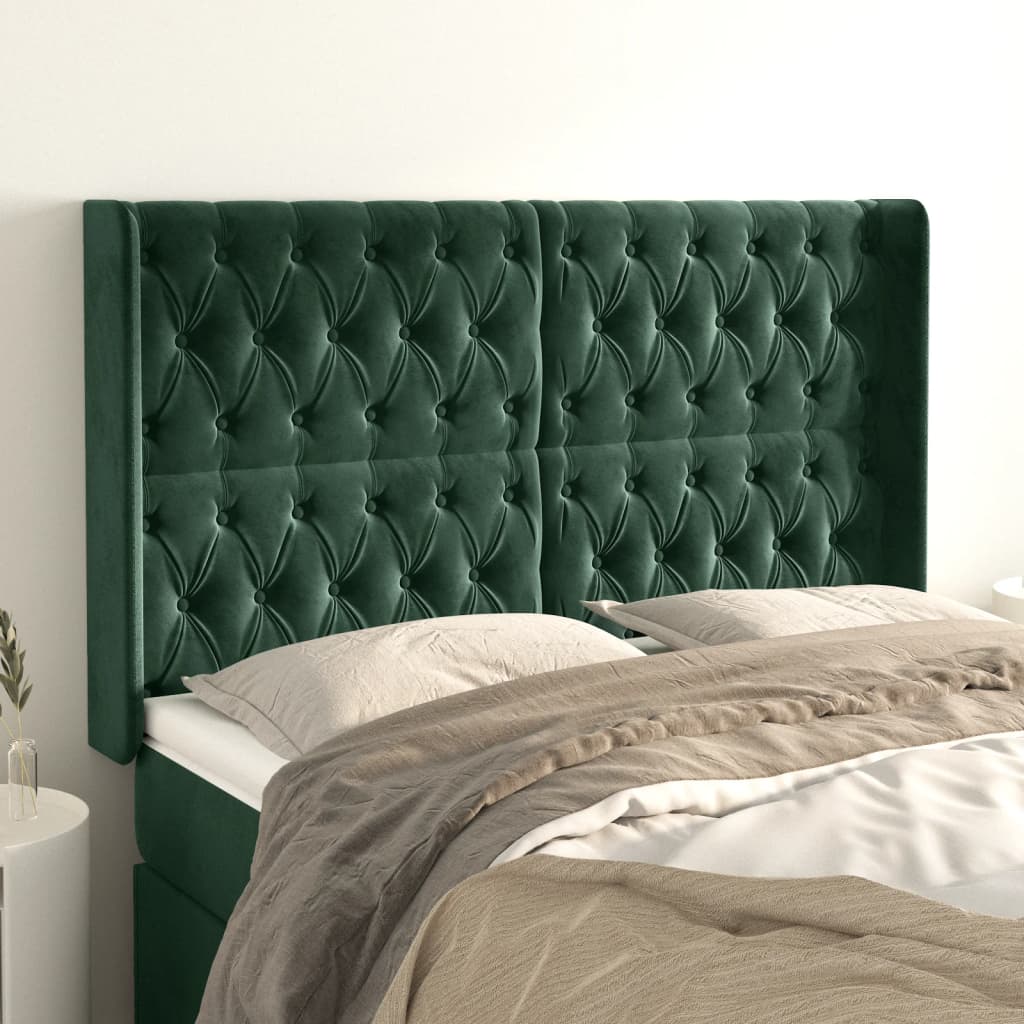 Čelo Postele Typu Ušák Tmavě Zelená 163X16X118/128 Cm Samet