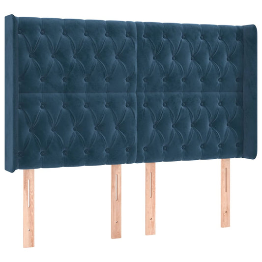 Čelo Postele Typu Ušák Tmavě Modrá 163X16X118/128 Cm Samet