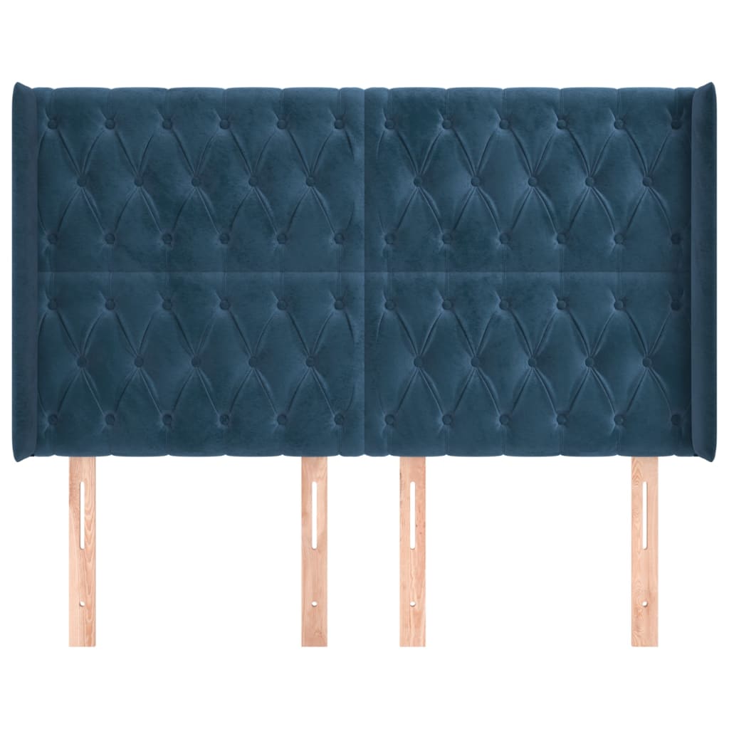 Čelo Postele Typu Ušák Tmavě Modrá 163X16X118/128 Cm Samet