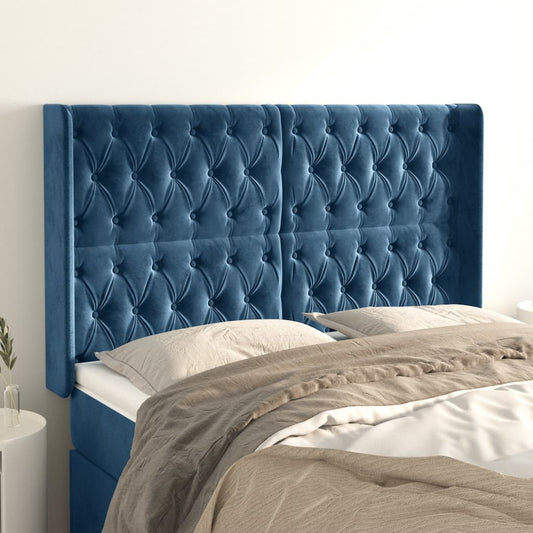 Čelo Postele Typu Ušák Tmavě Modrá 163X16X118/128 Cm Samet
