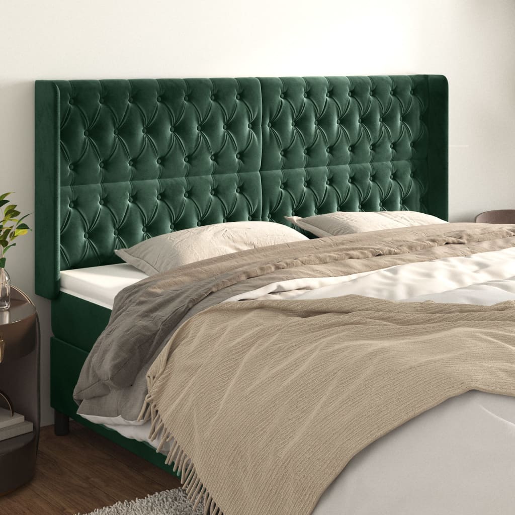 Čelo Postele Typu Ušák Tmavě Zelená 203X16X118/128 Cm Samet