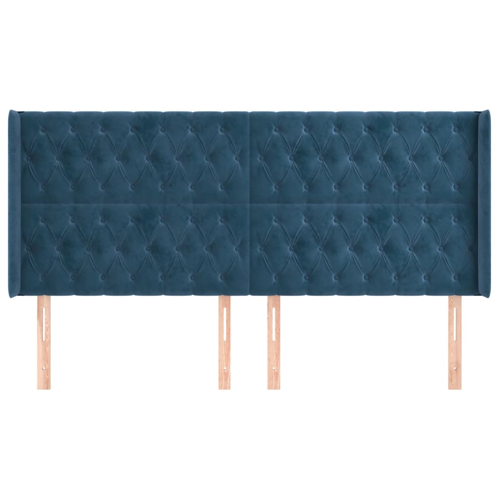 Čelo Postele Typu Ušák Tmavě Modrá 203X16X118/128 Cm Samet