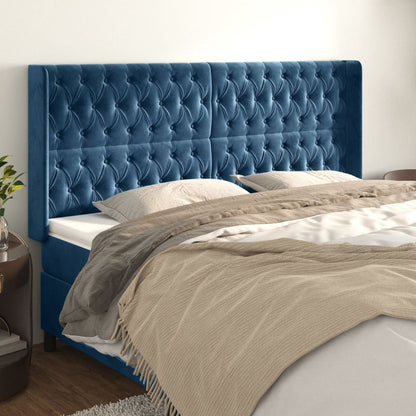 Čelo Postele Typu Ušák Tmavě Modrá 203X16X118/128 Cm Samet