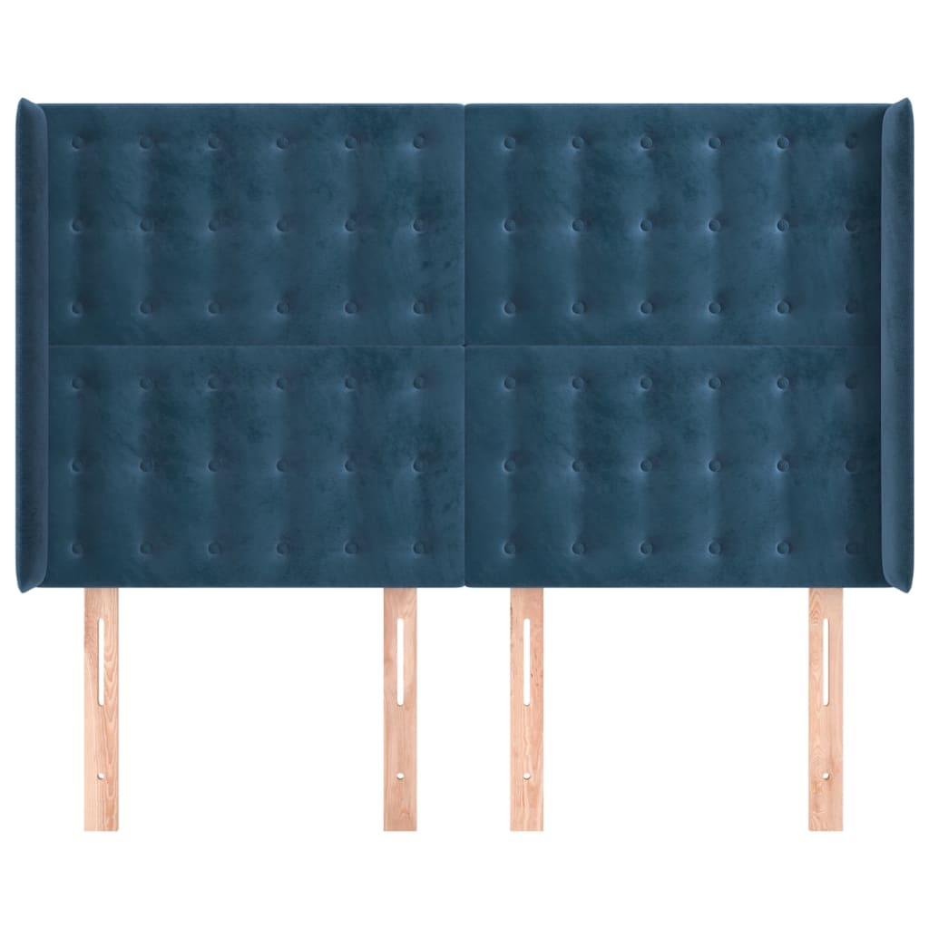 Čelo Postele Typu Ušák Tmavě Modrá 147X16X118/128 Cm Samet