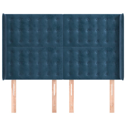Čelo Postele Typu Ušák Tmavě Modrá 147X16X118/128 Cm Samet