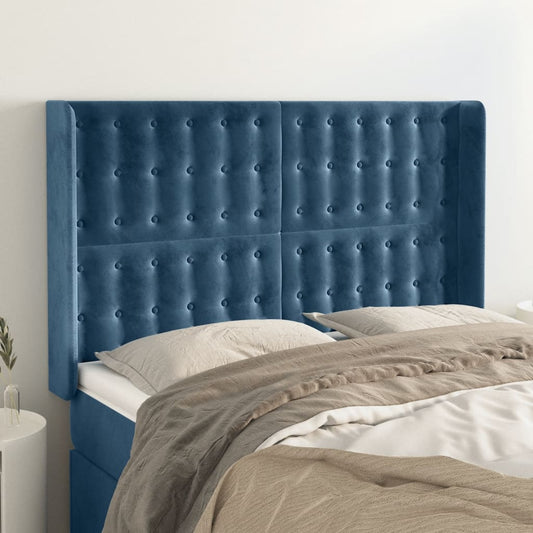 Čelo Postele Typu Ušák Tmavě Modrá 147X16X118/128 Cm Samet