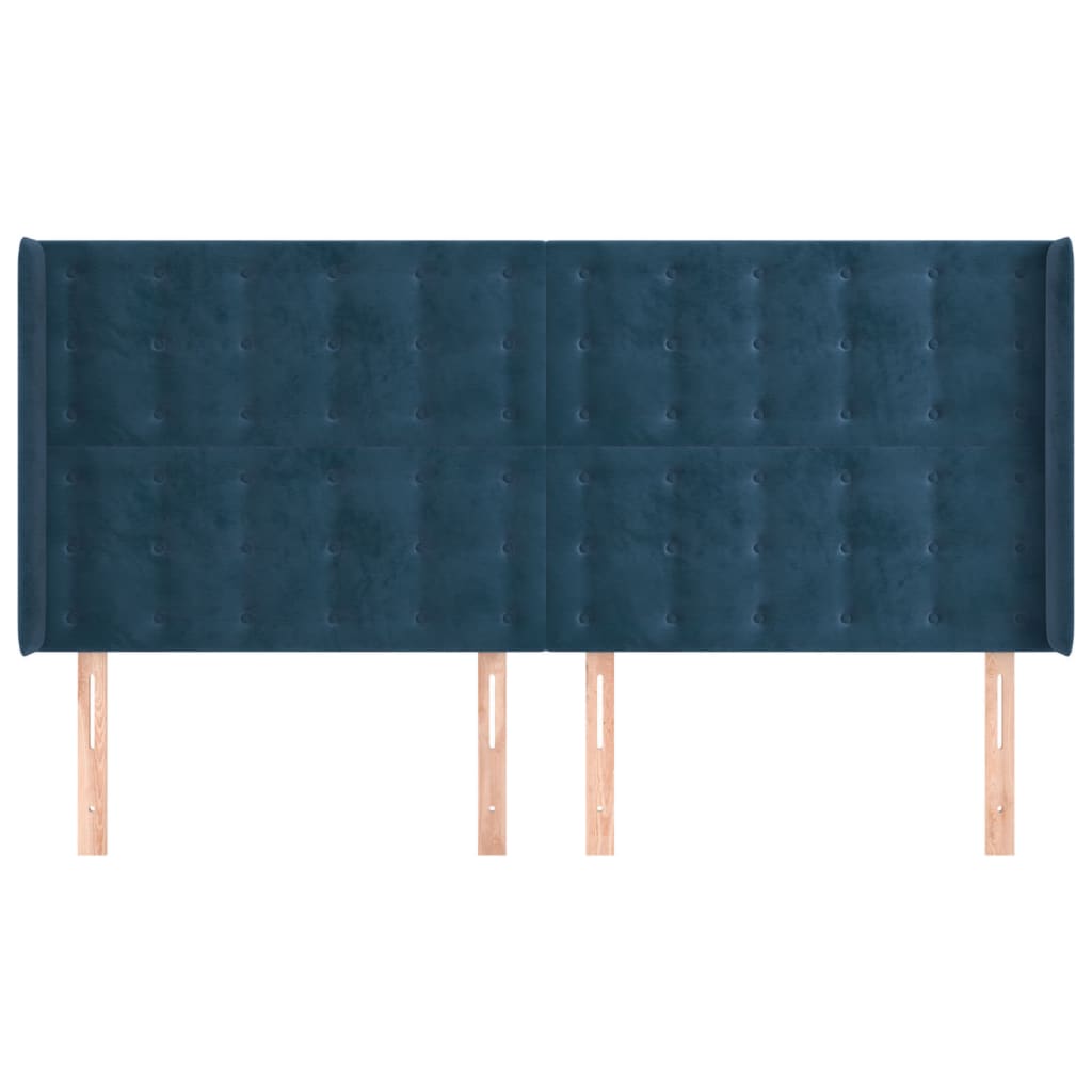 Čelo Postele Typu Ušák Tmavě Modrá 163X16X118/128 Cm Samet
