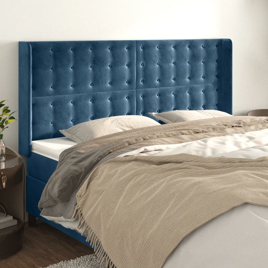 Čelo Postele Typu Ušák Tmavě Modrá 163X16X118/128 Cm Samet