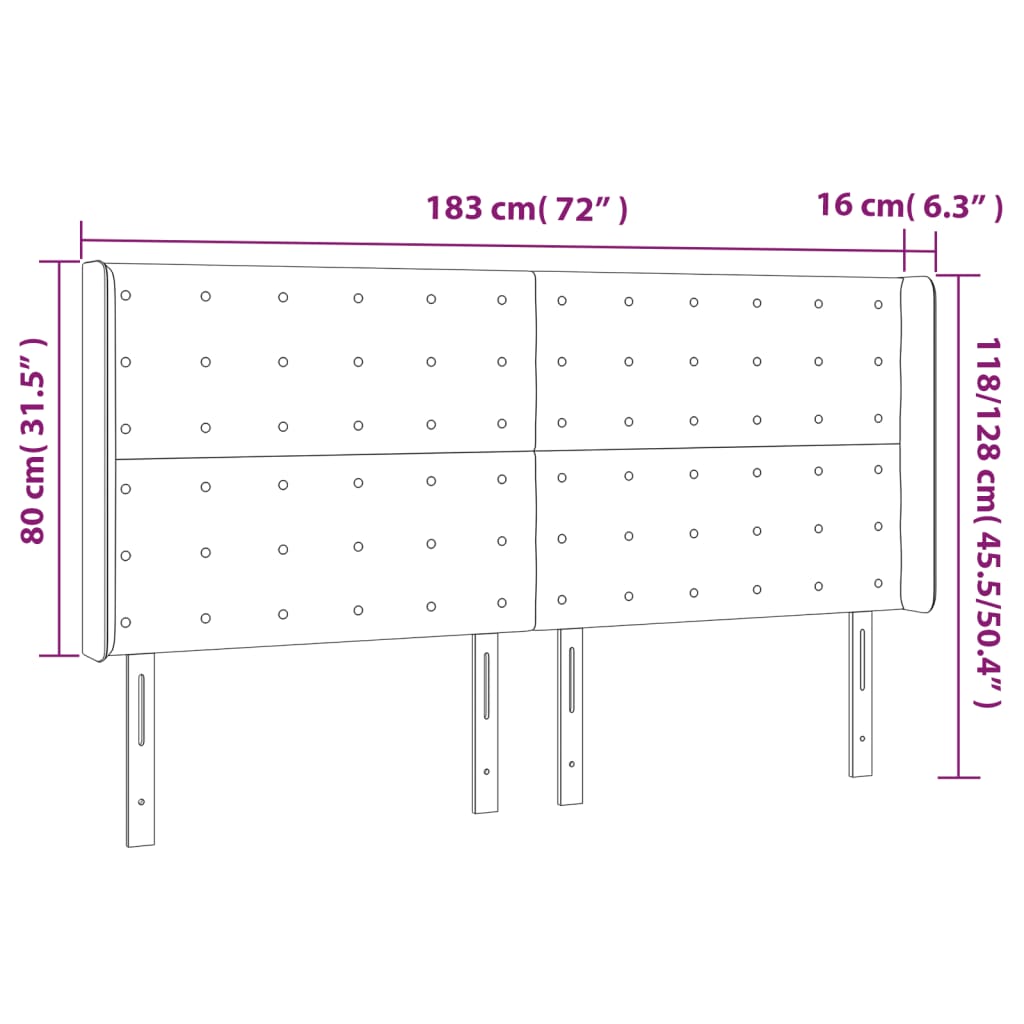 Čelo Postele Typu Ušák Tmavě Modrá 183X16X118/128 Cm Samet