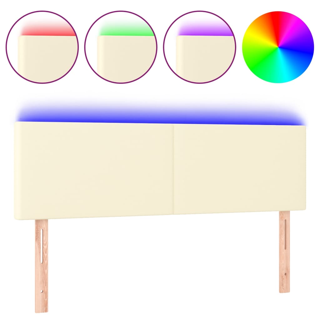 Čelo Postele S Led Krémové 144X5X78/88 Cm Umělá Kůže
