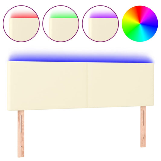 Čelo Postele S Led Krémové 144X5X78/88 Cm Umělá Kůže