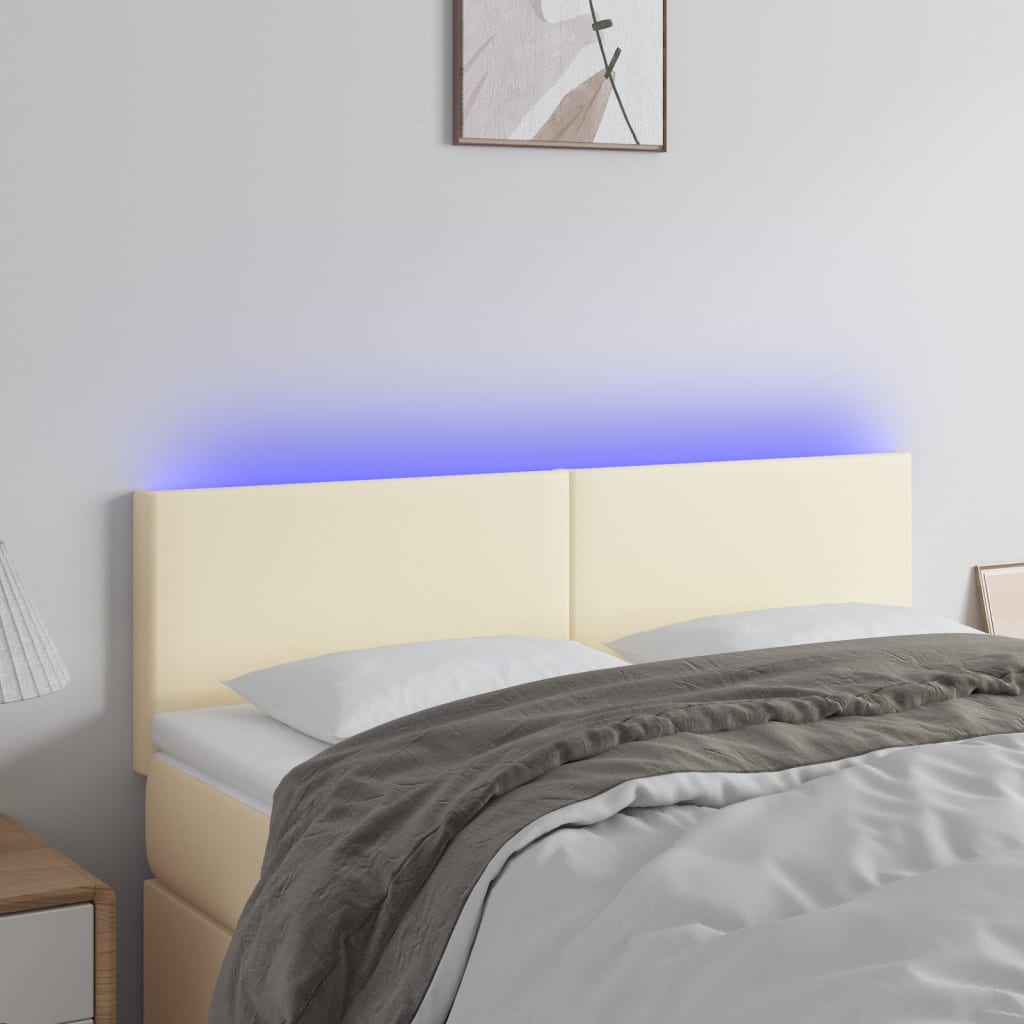 Čelo Postele S Led Krémové 144X5X78/88 Cm Umělá Kůže