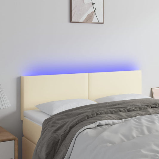 Čelo Postele S Led Krémové 144X5X78/88 Cm Umělá Kůže