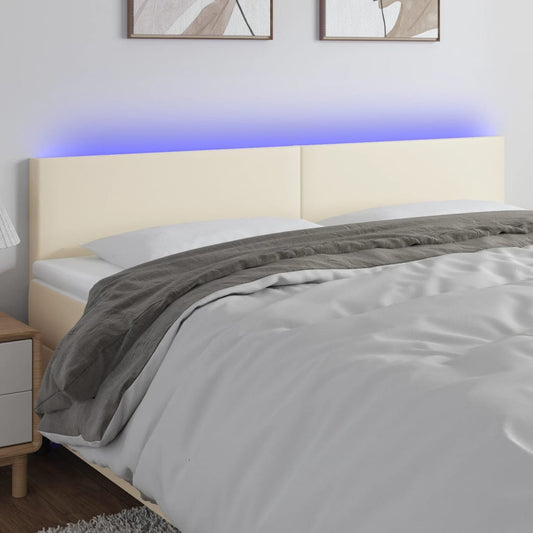 Čelo Postele S Led Krémové 160X5X78/88 Cm Umělá Kůže