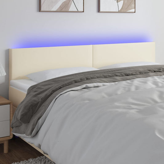 Čelo Postele S Led Krémové 180X5X78/88 Cm Umělá Kůže