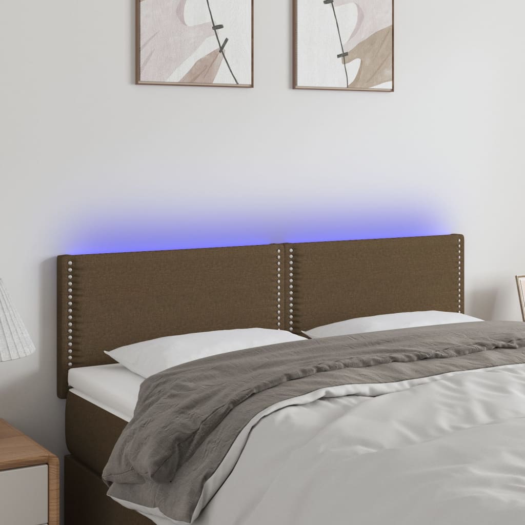 Čelo Postele S Led Tmavě Hnědé 144X5X78/88 Cm Textil