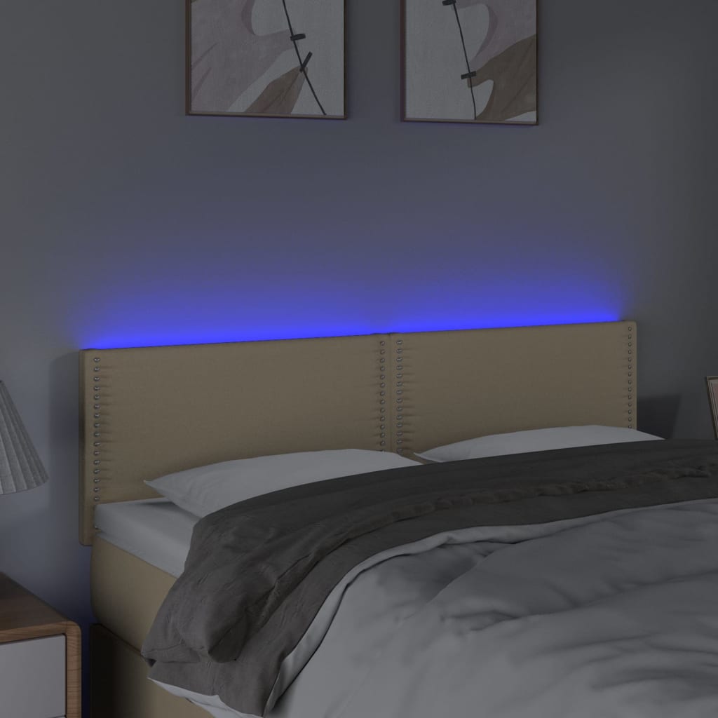 Čelo Postele S Led Krémové 144X5X78/88 Cm Textil
