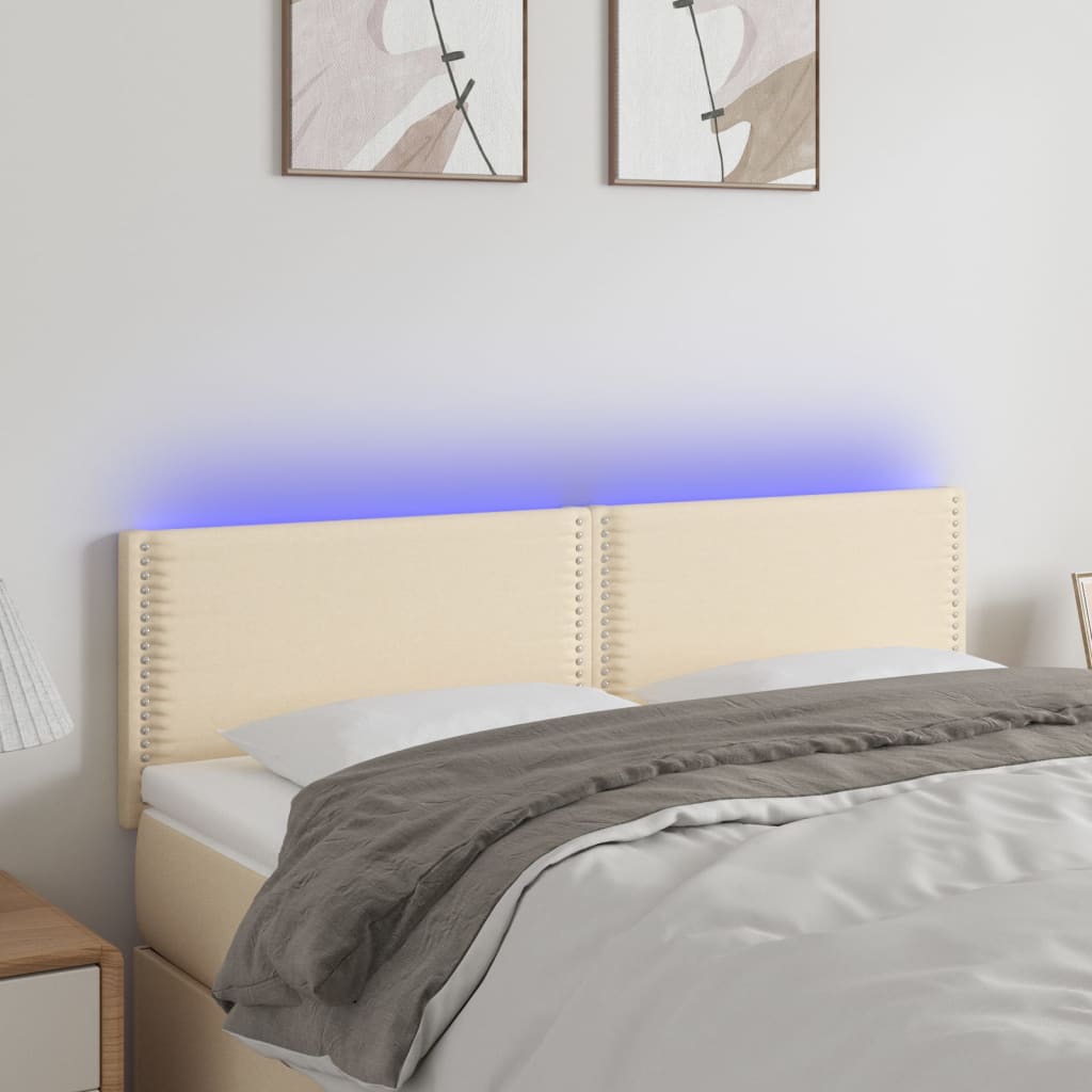 Čelo Postele S Led Krémové 144X5X78/88 Cm Textil