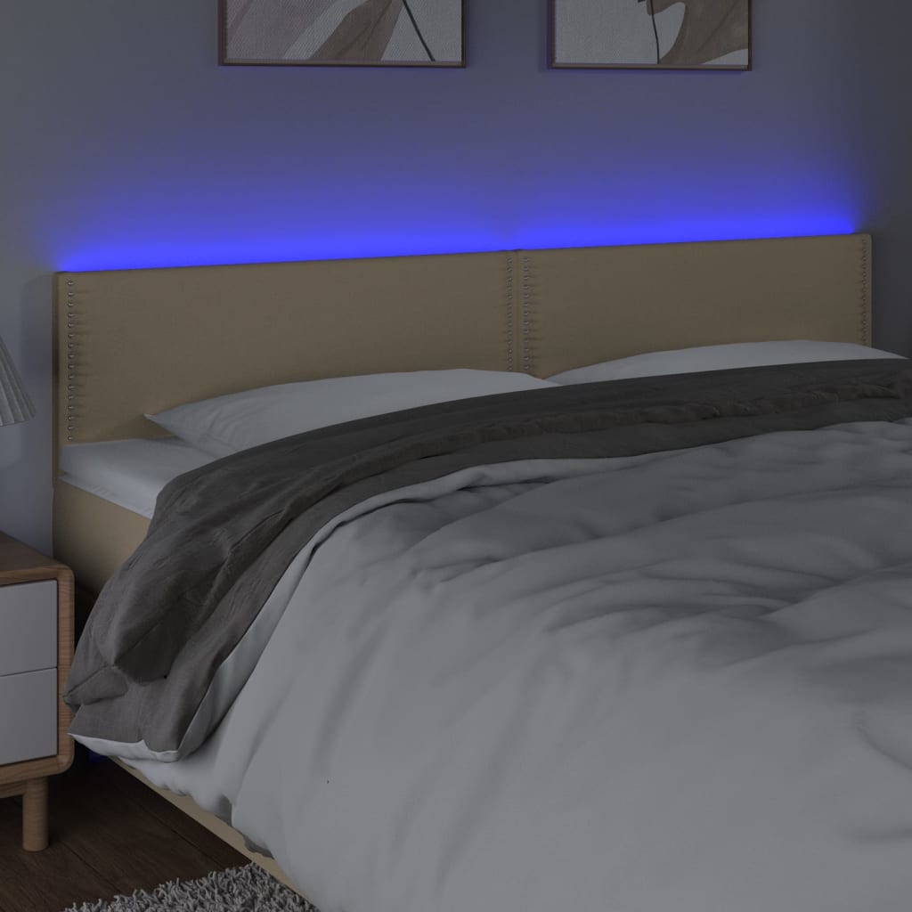 Čelo Postele S Led Krémové 180X5X78/88 Cm Textil