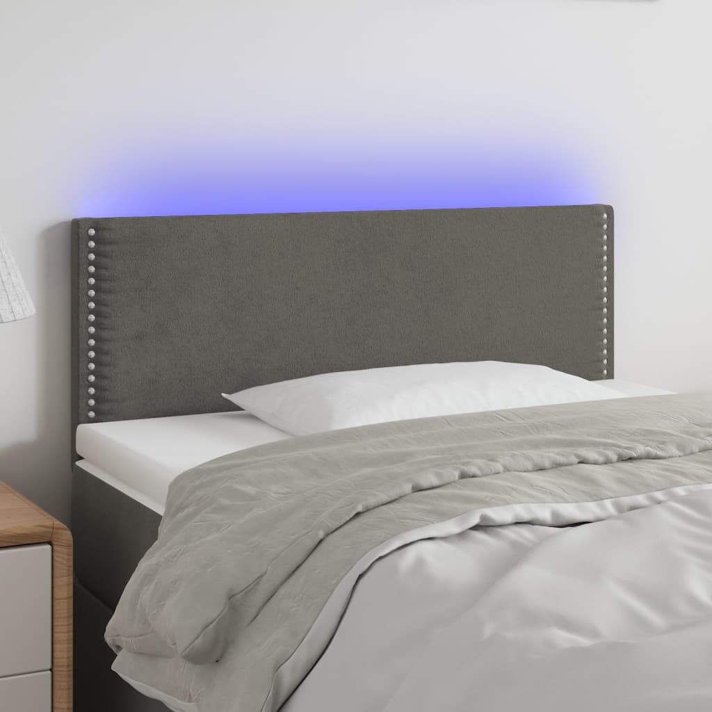 Čelo Postele S Led Tmavě Šedé 90X5X78/88 Cm Samet