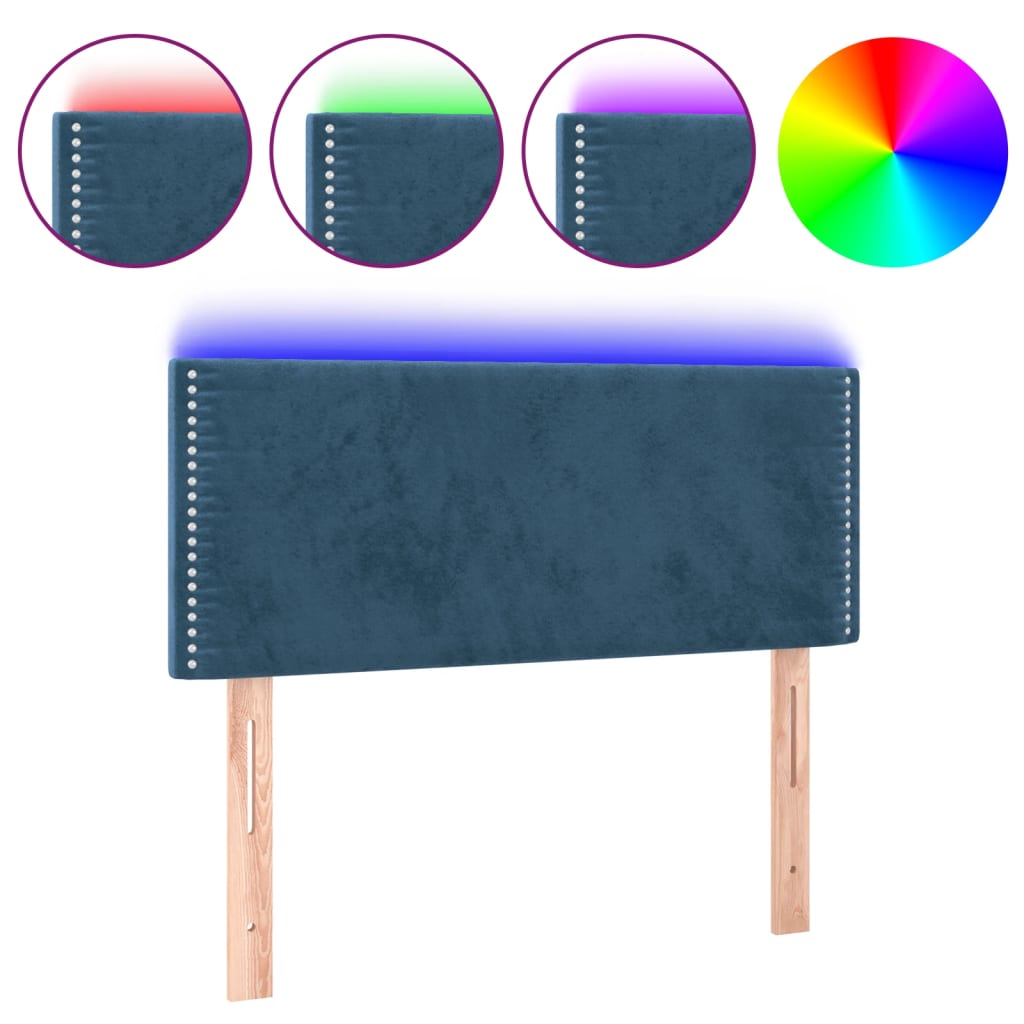 Čelo Postele S Led Tmavě Modré 100X5X78/88 Cm Samet