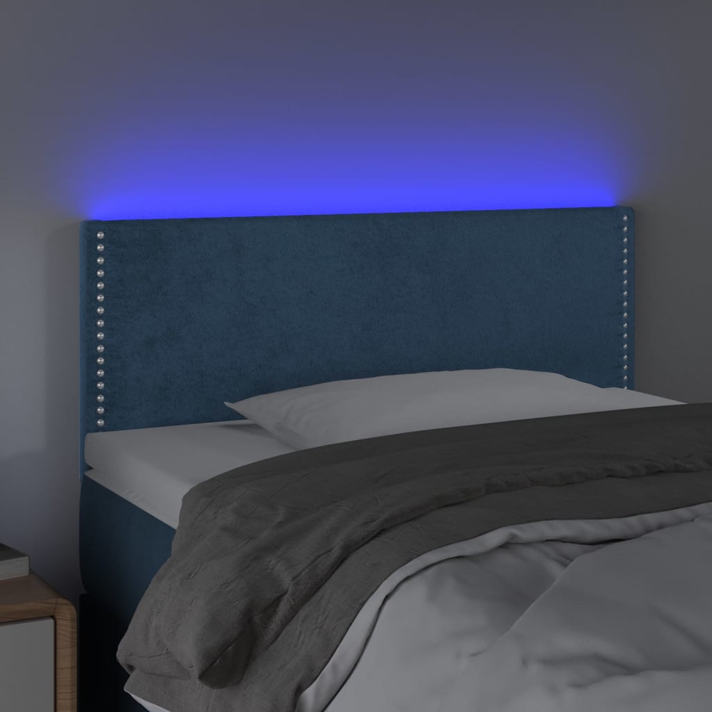 Čelo Postele S Led Tmavě Modré 100X5X78/88 Cm Samet
