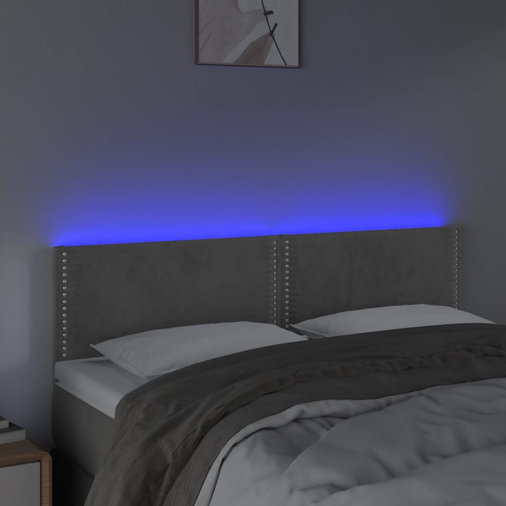 Čelo Postele S Led Světle Šedé 144 X 5 X 78/88 Cm Samet