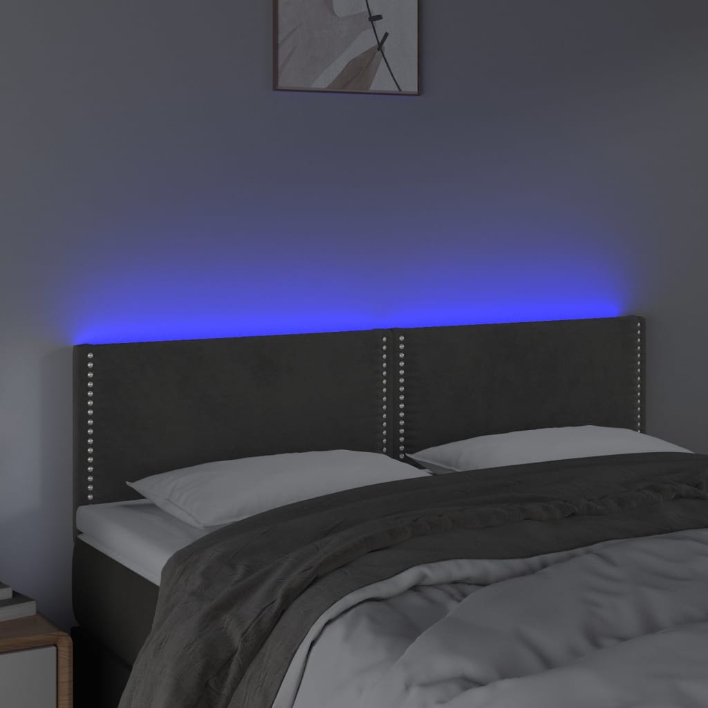 Čelo Postele S Led Tmavě Šedé 144X5X78/88 Cm Samet