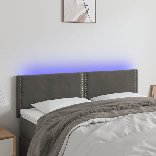 Čelo Postele S Led Tmavě Šedé 144X5X78/88 Cm Samet