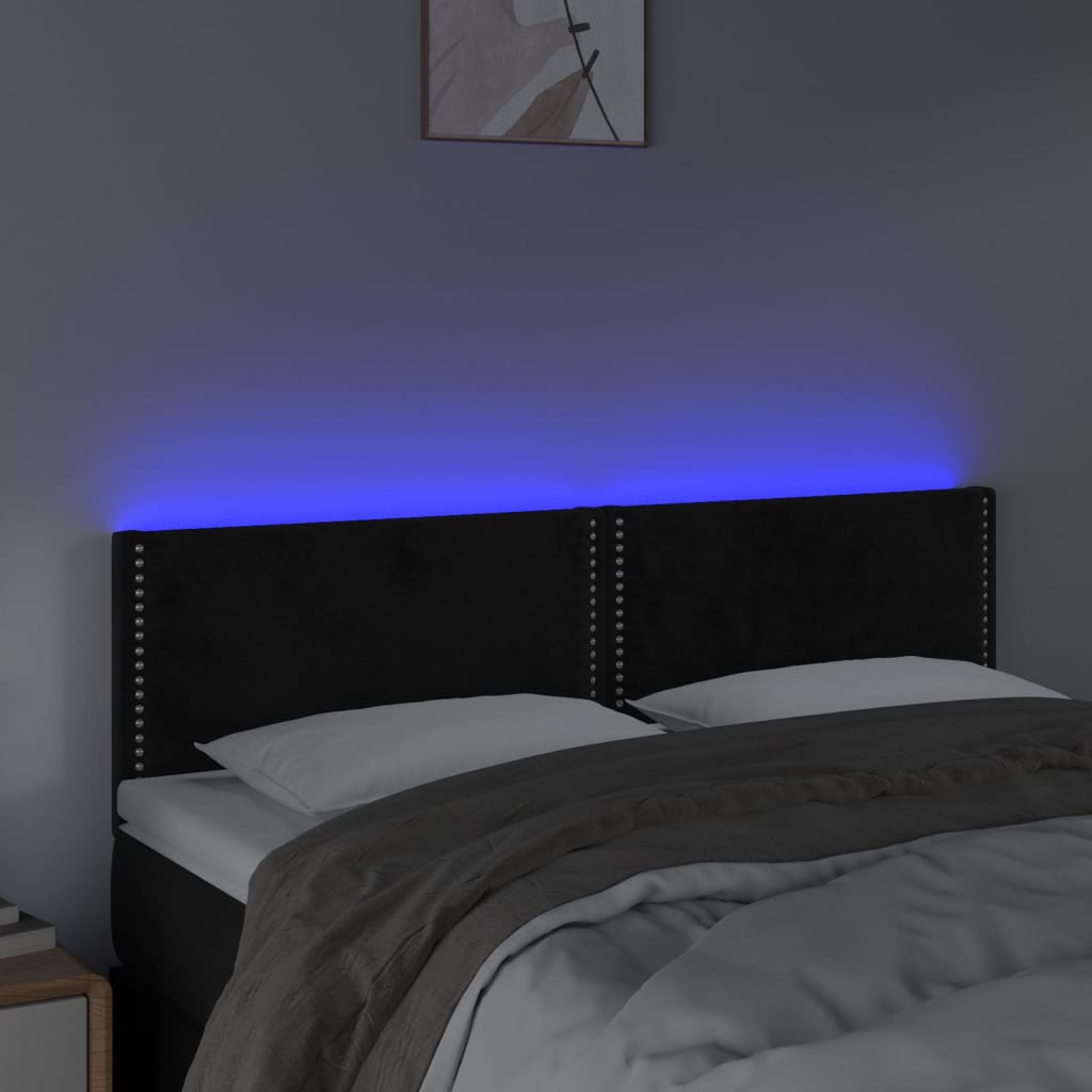 Čelo Postele S Led Černé 144X5X78/88 Cm Samet