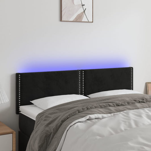 Čelo Postele S Led Černé 144X5X78/88 Cm Samet