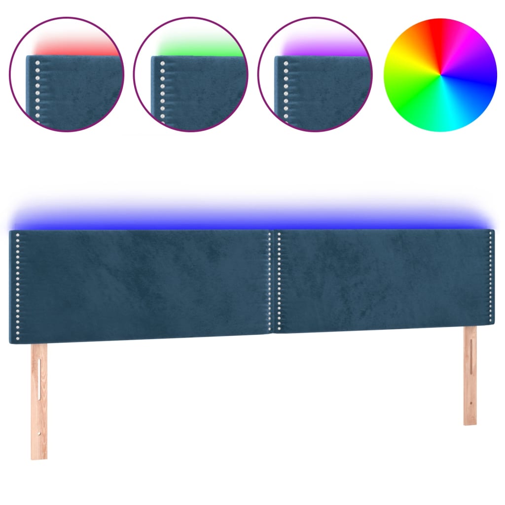 Čelo Postele S Led Tmavě Modré 160X5X78/88 Cm Samet