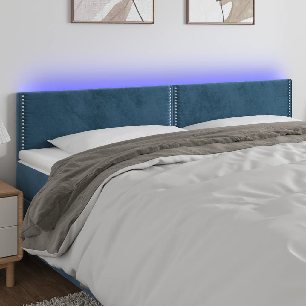 Čelo Postele S Led Tmavě Modré 160X5X78/88 Cm Samet