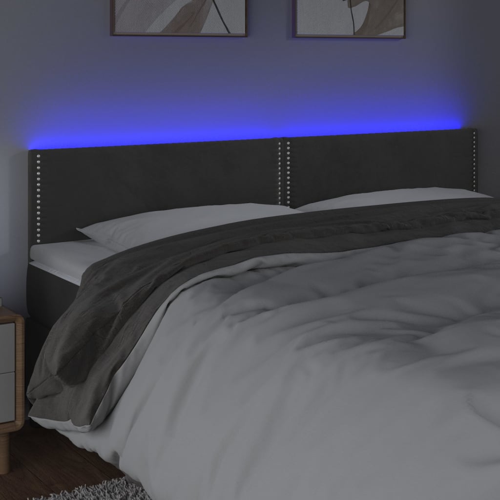 Čelo Postele S Led Tmavě Šedé 180X5X78/88 Cm Samet