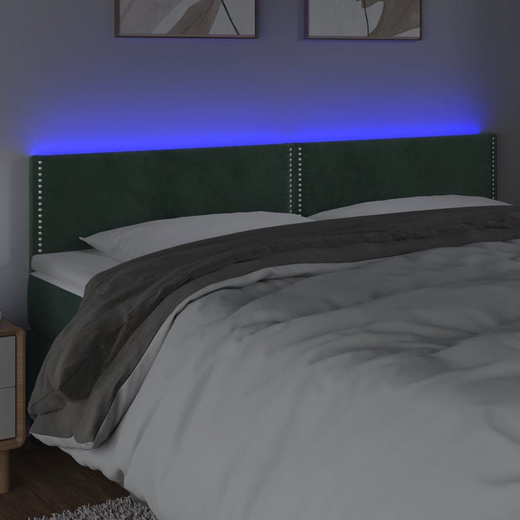 Čelo Postele S Led Tmavě Zelené 180X5X78/88 Cm Samet