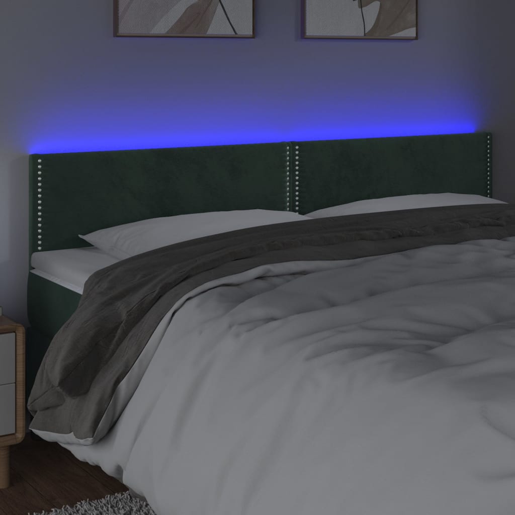 Čelo Postele S Led Tmavě Zelené 200X5X78/88 Cm Samet