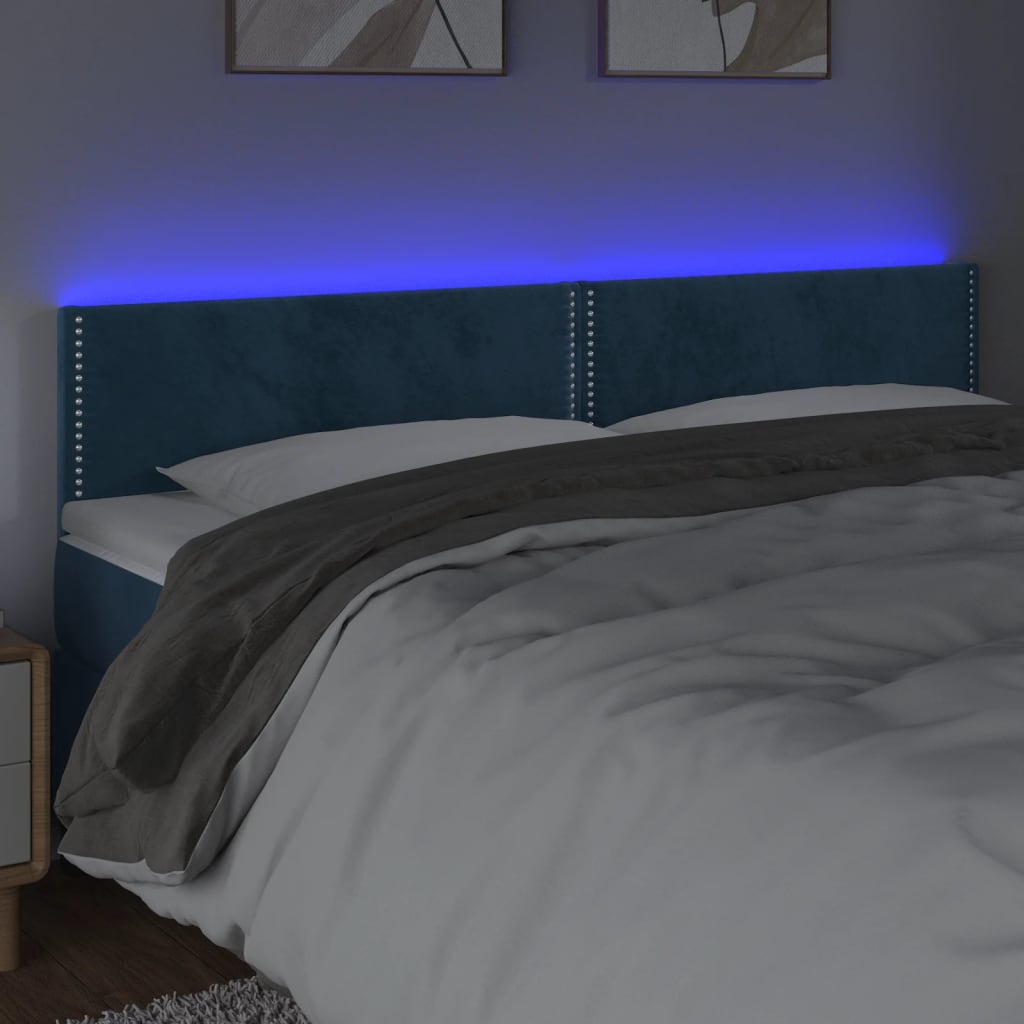 Čelo Postele S Led Tmavě Modré 200X5X78/88 Cm Samet