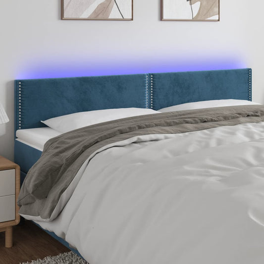 Čelo Postele S Led Tmavě Modré 200X5X78/88 Cm Samet