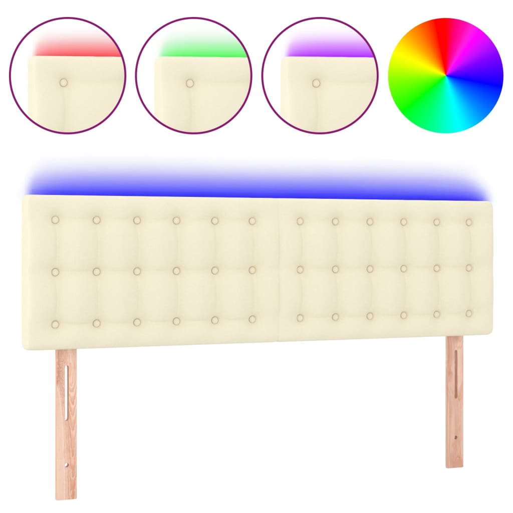 Čelo Postele S Led Krémové 144X5X78/88 Cm Umělá Kůže