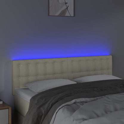 Čelo Postele S Led Krémové 144X5X78/88 Cm Umělá Kůže