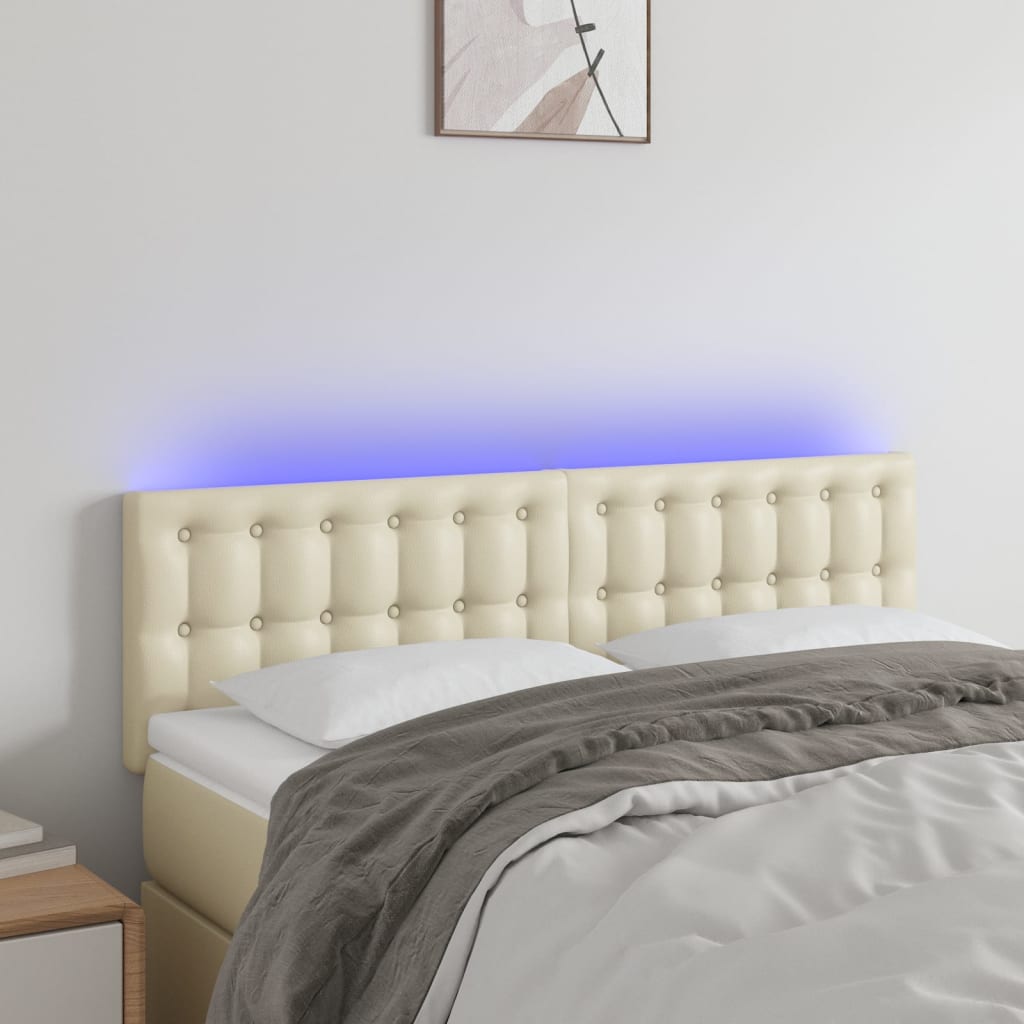 Čelo Postele S Led Krémové 144X5X78/88 Cm Umělá Kůže