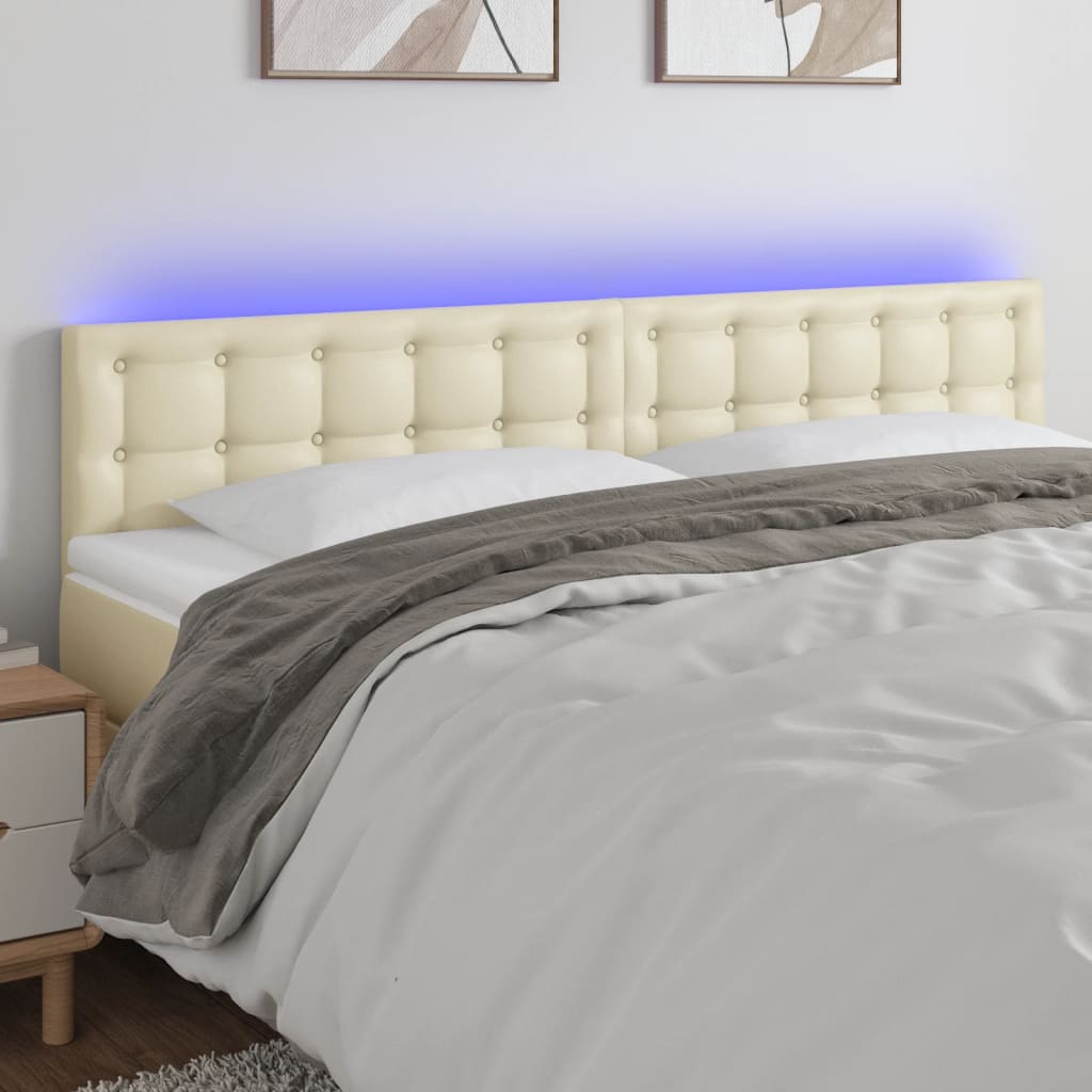 Čelo Postele S Led Krémové 160X5X78/88 Cm Umělá Kůže