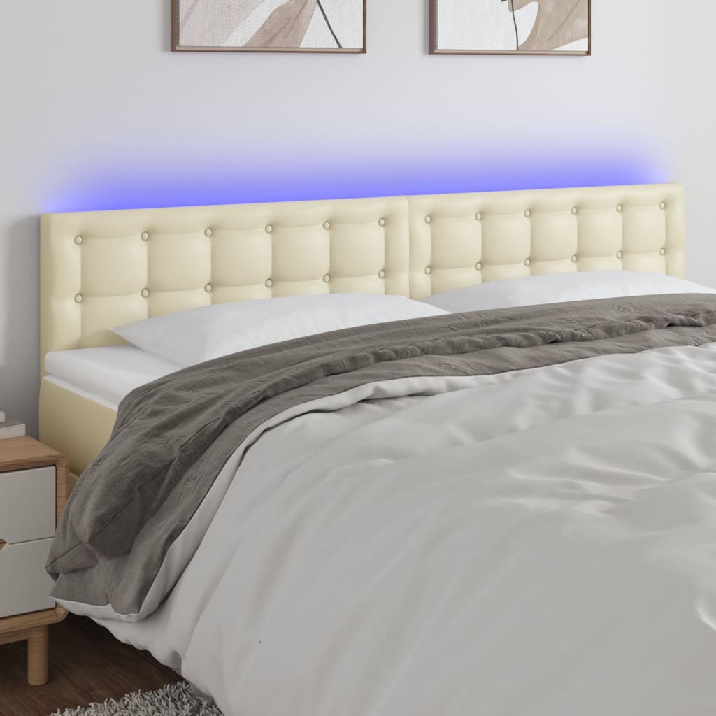 Čelo Postele S Led Krémové 180X5X78/88 Cm Umělá Kůže