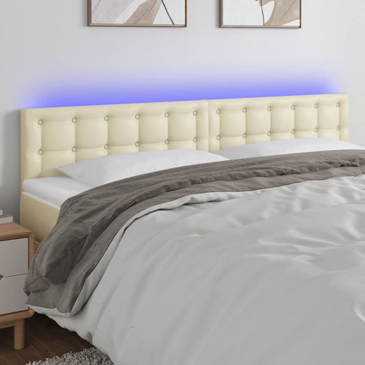 Čelo Postele S Led Krémové 200X5X78/88 Cm Umělá Kůže