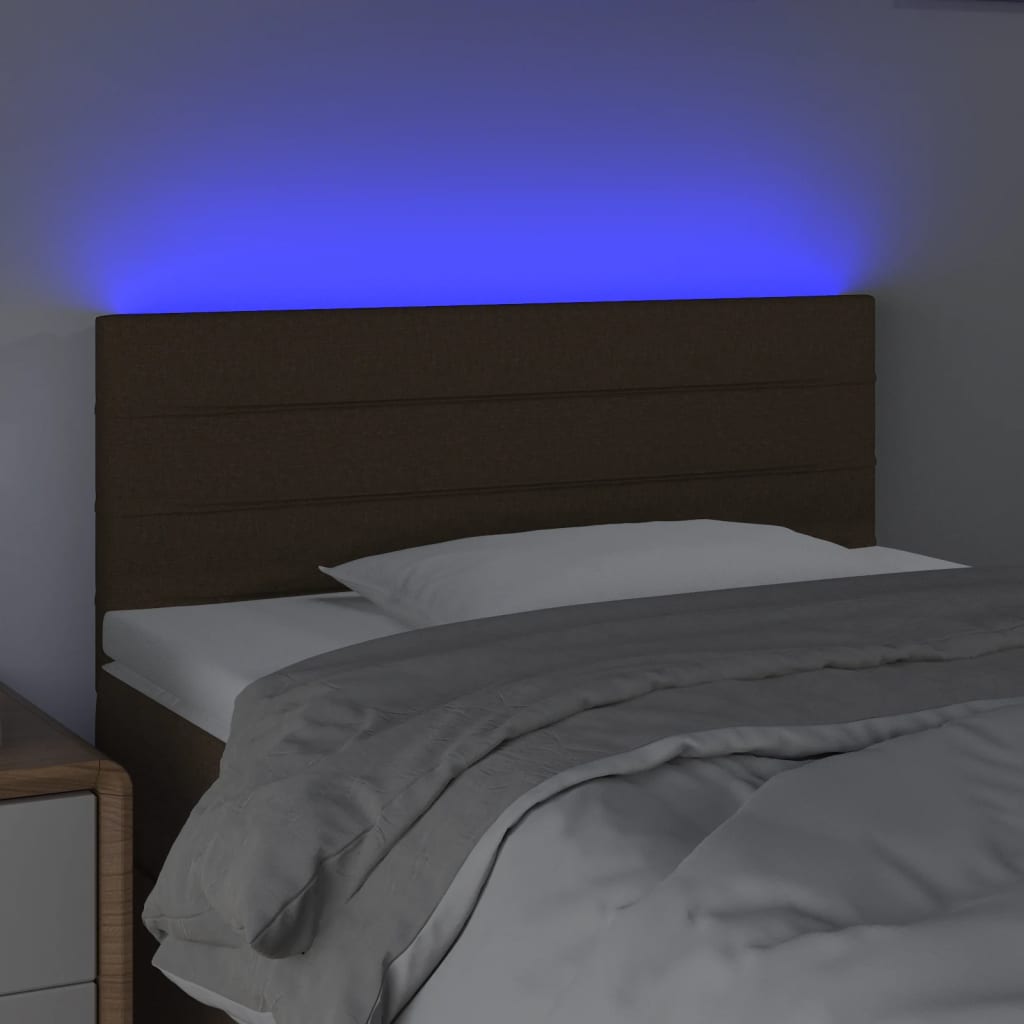 Čelo Postele S Led Tmavě Hnědé Textil