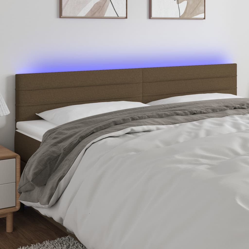 Čelo Postele S Led Tmavě Hnědé Textil